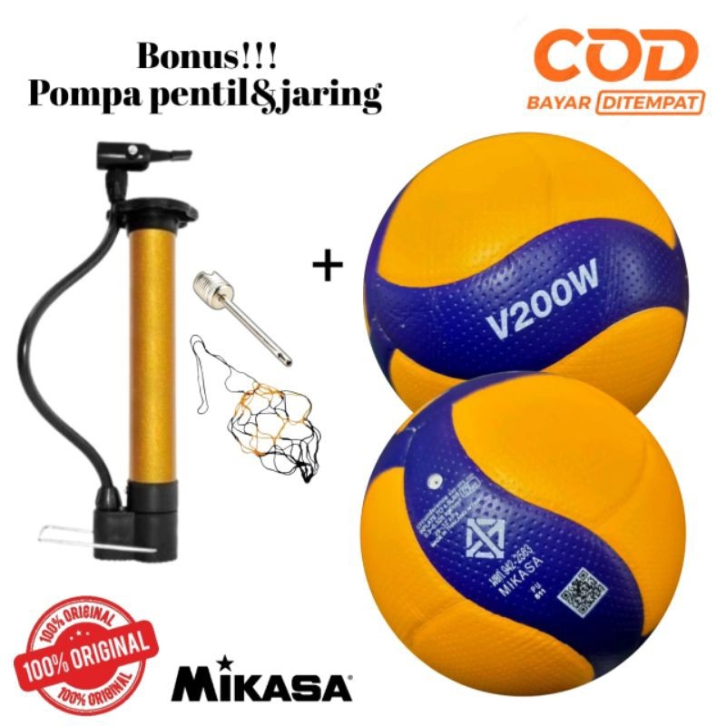 [PREMIUM ORIGINAL] BOLA VOLLY MIKASA V200W JAPAN 100% ORIGINAL/GRATIS POMPA PENTIL&JARING