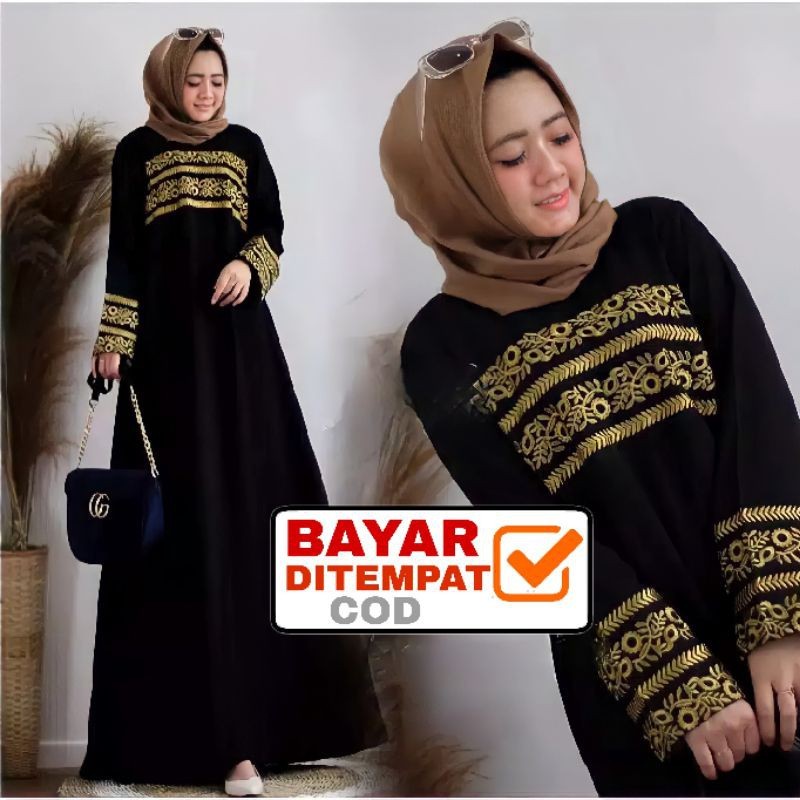 Abaya Bordir Hitam Turkey Arab Turki Mewah Jumbo Gamis Bordiran Terbaru