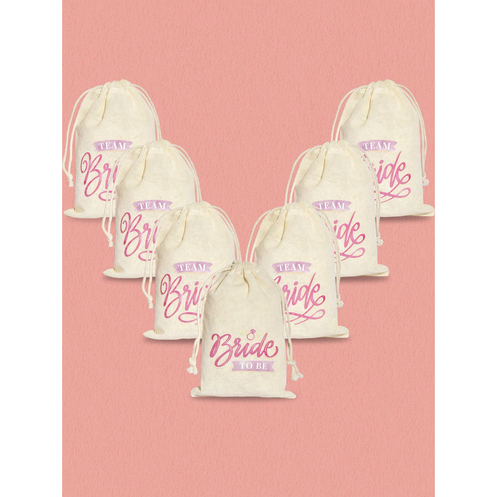 

2/7pcs/set Bride team bundled linen bag，Wedding party gift packaging bags, gift bags