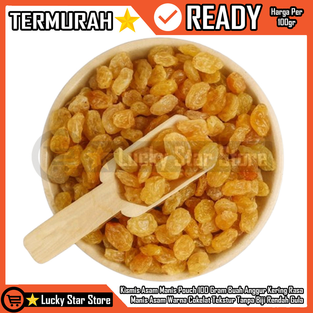 

Kismis Asam Manis Pouch 100 Gram Buah Anggur Kering Rasa Manis Asam Warna Cokelat Tekstur Lembut Tanpa Biji Rendah Gula Kaya Serat Sumber Energi Dried Fruit Natural Topping Roti Oatmeal Sereal Yogurt Puding XDES Granola Kue Salad