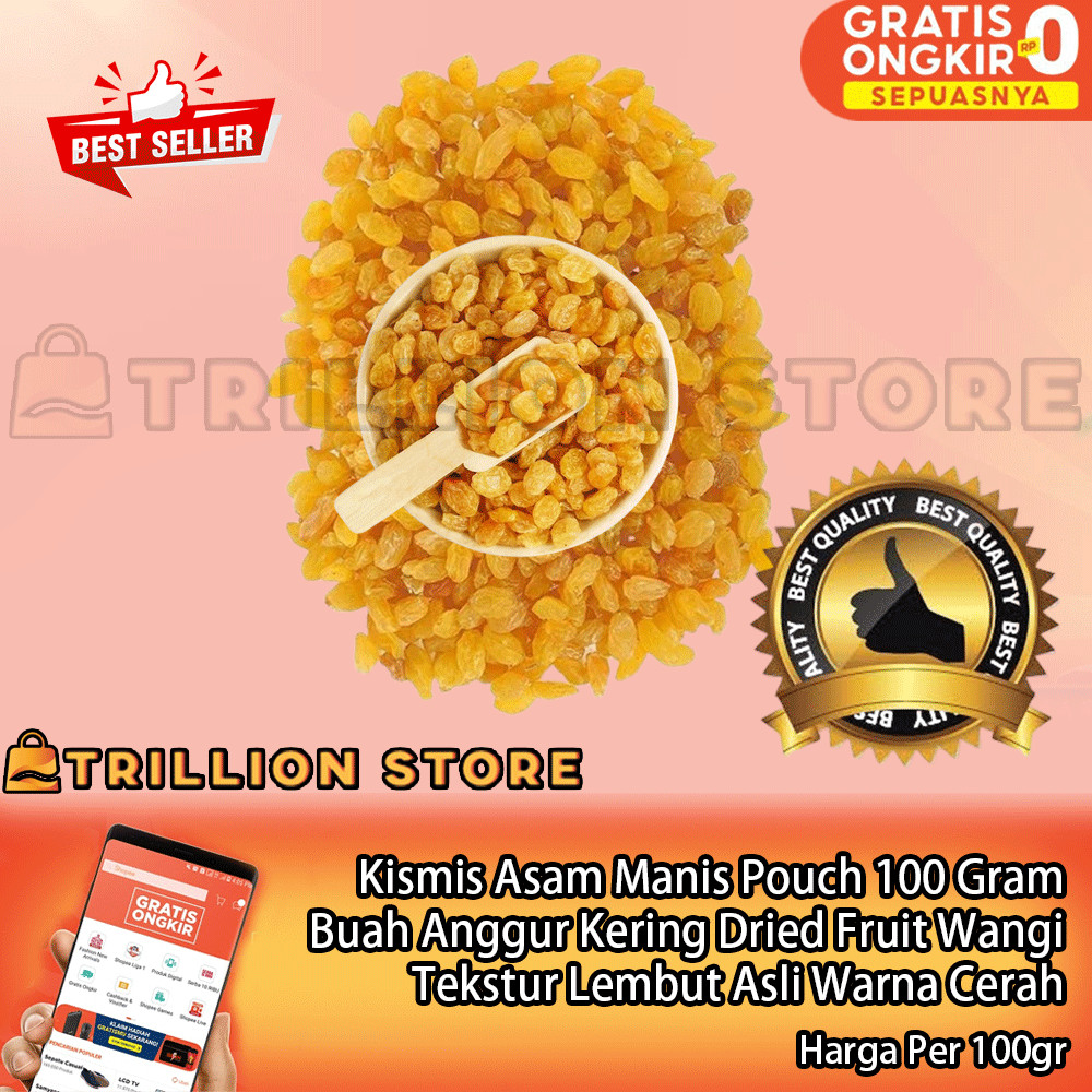 

Kismis Asam Manis Pouch 100 Gram Buah Anggur Kering Dried Fruit Aroma Wangi Tekstur Lembut Asli Warna Cerah Tanpa Kulit Topping Granola Roti Yogurt Kue Puding Oatmeal Salad Sereal Vitamin Serat Natural XDES Buah Kering Premium