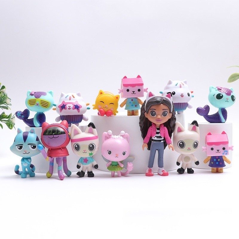 13Pcs / Set 5-9cm Cartoon Anime Gabby's Dollhouse Figure Smiling Cat Cute Animal Dolls Kitten Q Vers