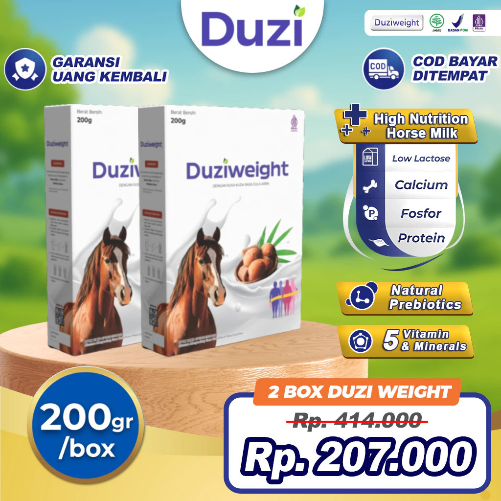 

Duzi Weight 2 Box Susu Kuda Penggemuk Badan Penambah Nafsu Makan Penambah Berat Badan 200gr Nutrisi Tubuh Alami