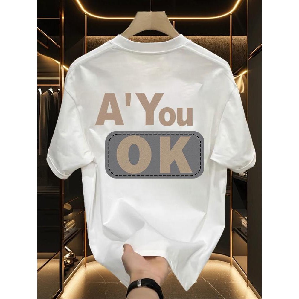 【COD】Kaos musim panas pria 100% katun asli inggris' OK 'dengan lengan baju pendek di baju wanita