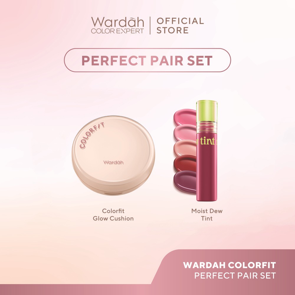 WARDAH Paket Perfect Pair Set - Colorfit Perfect Glow Cushion + Moist Dew Tint - Makeup - Tahan Lama