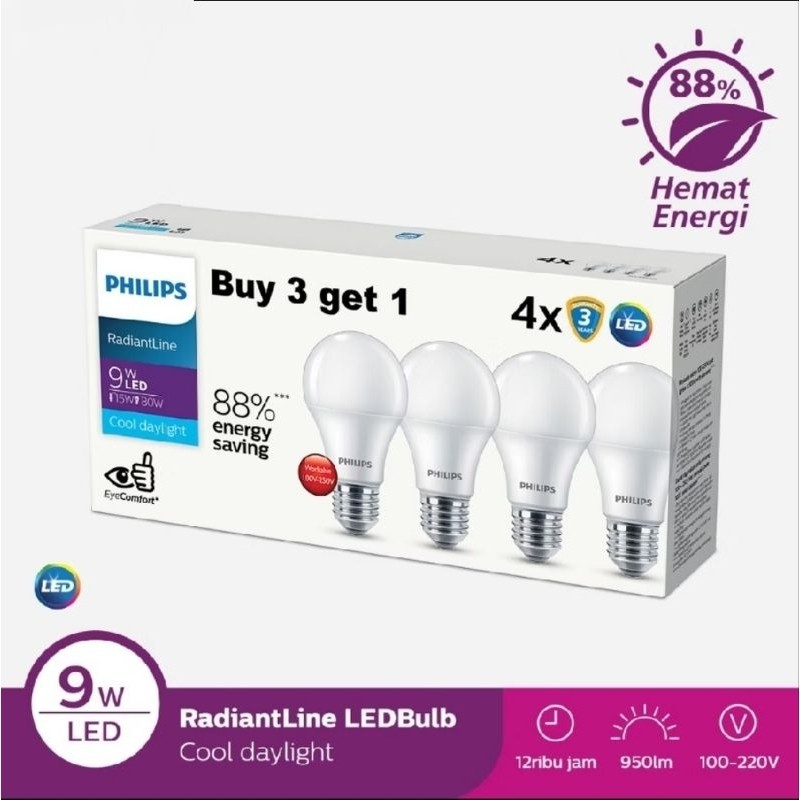 Lampu LED Philips RADIANTLINE 3+1 MULTIPACK 9 WATT