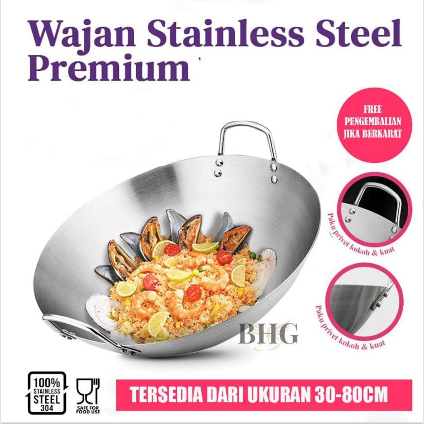 Wajan, Wajan Penggorengan Tebal Baja Tahan Karat untuk Makanan/Wajan Penggorengan Anti Lengket/Wajan