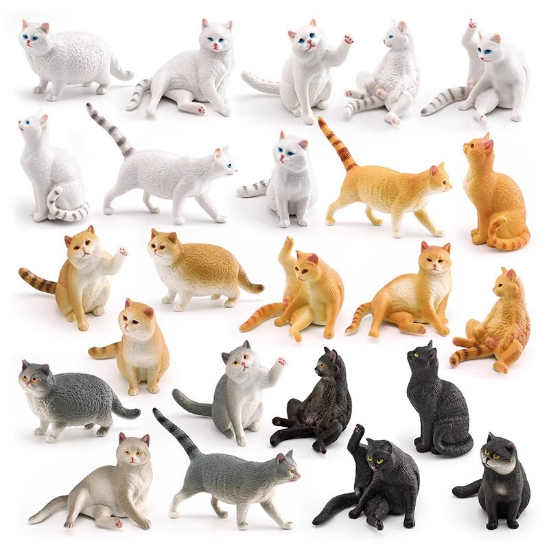

8Pieces Lifelike Cat Model Figurine Set Chubby Miniature Kittens in Black Gray White Orange for Desktop Decoration