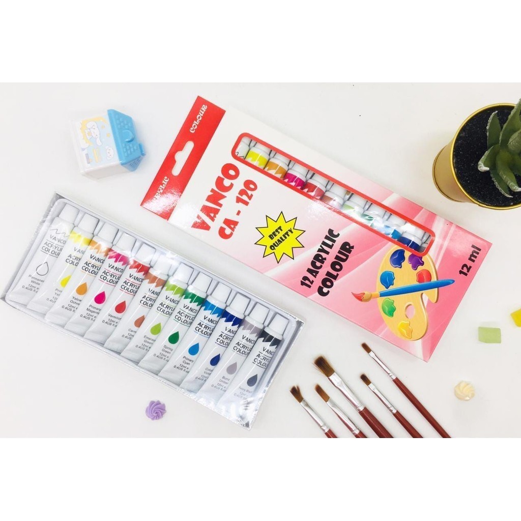 

*KA* CAT AKRILIK VANCO / 1 SET CAT LUKIS AKRILIK UKURAN 12 ML / CAT 12 WARNA NEW