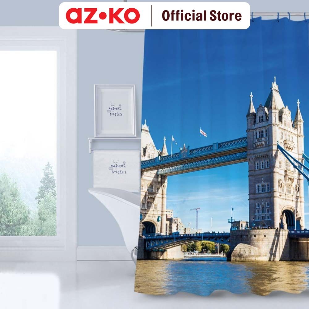 AZKO Forhom 180x180 cm Tirai Kamar Mandi Dengan Hooks London Gorden Penutup Ruang Shower Curtain Sho