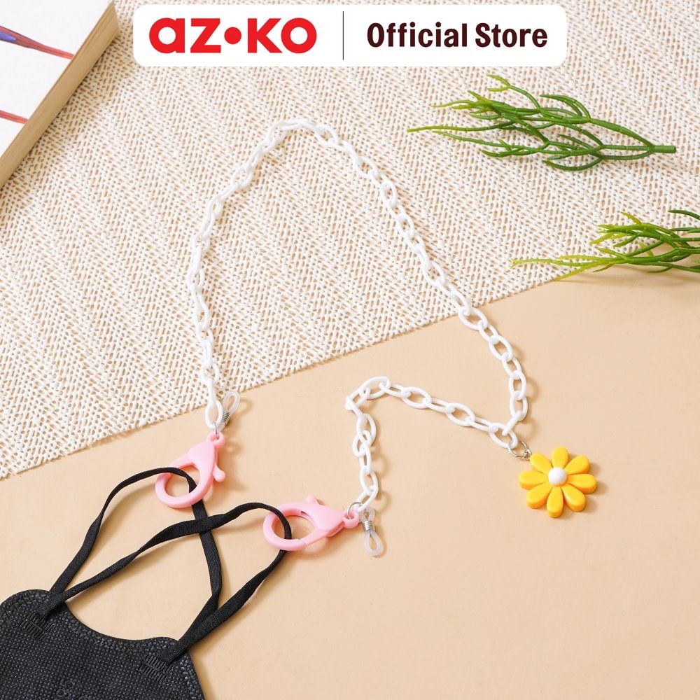 AZKO Ataru Tali Masker Chain Flower - Putih/Kuning Mask Strap Stylish Mask Connector Aksesoris Konek