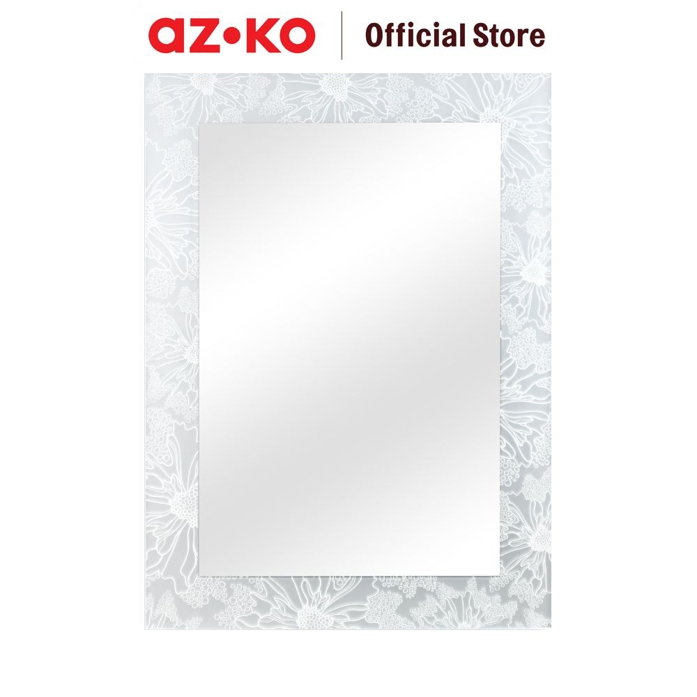 AZKO Fosa 70x50 cm Cermin Dinding Kamar Mandi Flower Printing - Silver Bathroom Wall Mirror Rak Cerm