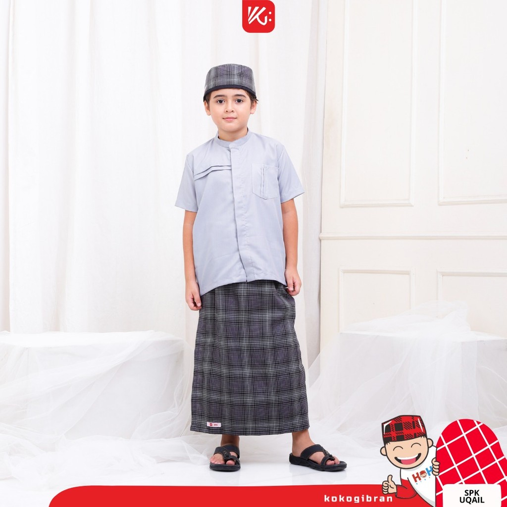 Set SPK Anak KokoGibran UQAIL/ Set Koko Sarung Instan Peci Anak Abu / Sarkoci / Sarkoci / Set Koko W