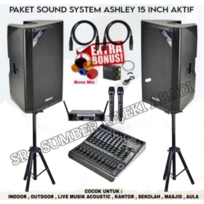 DISTRIBUTOR Paket Sound System Karaoke Outdoor Indoor Speaker Ashley 15 Inch Aktif (SET1)