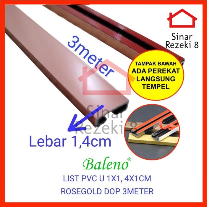 List PVC U 10 x 14 x 10 mm Rose Gold Doff Baleno / Emas Matte Plat U Lis T Edging Penutup Celah