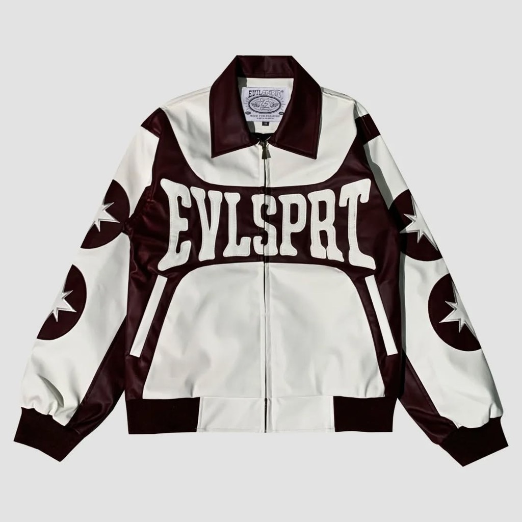 EVILSPIRIT LEATHER JACKET -  NUTHY WHITE / MAROON