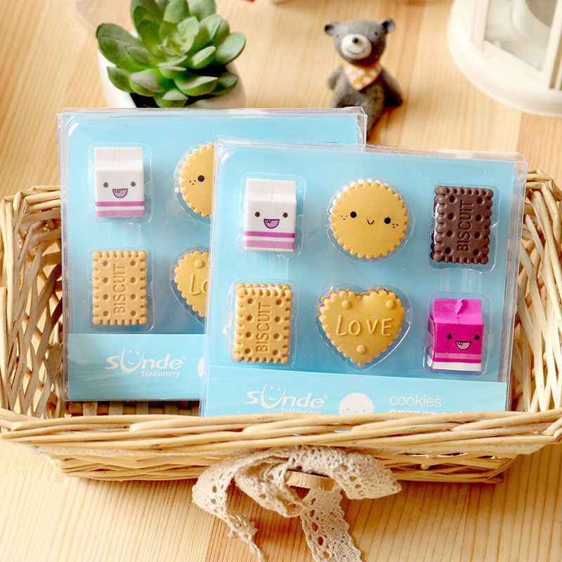 

6pcs Milk Cookies Eraser Set Mini Love Biscuit Rubber Erasers for Pencil Child Kids Gift Stationery Office School Student F389