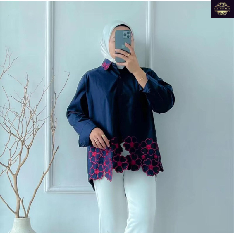 Abaya Blouse Bordir Wanita Terbaru / Kemeja Bordir Katun Premium / Blouse Bordir Wanita