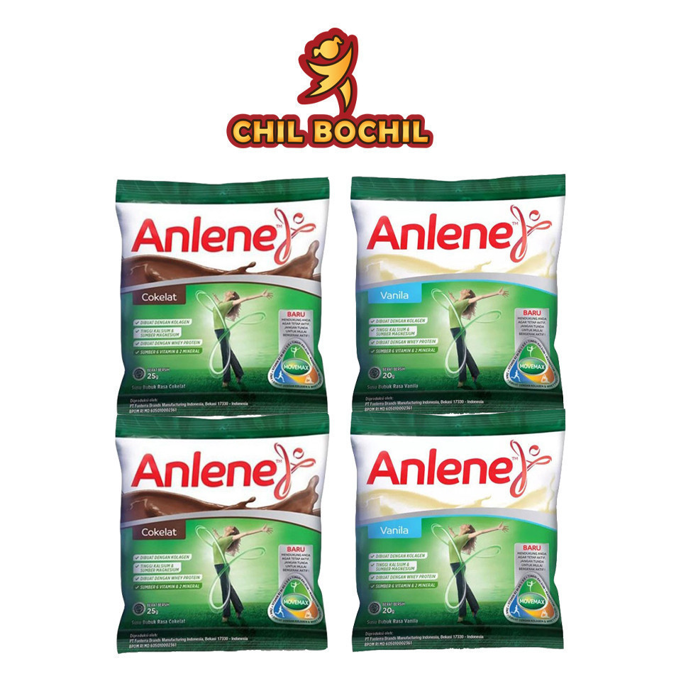 

SUSU ANLENE RENCENG ISI ( 10 SACHET X 20 GRAM ) - SUSU ANLENE BUBUK RENCENG COKELAT DAN VANILLA - CHIL BOCHIL