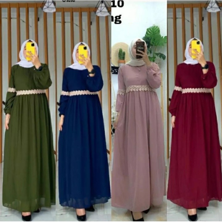 Gamis Ceruti Babydoll Polos Renda Dada / Baju Kondangan gamis mewah termurah / Baju Kondangan mewah