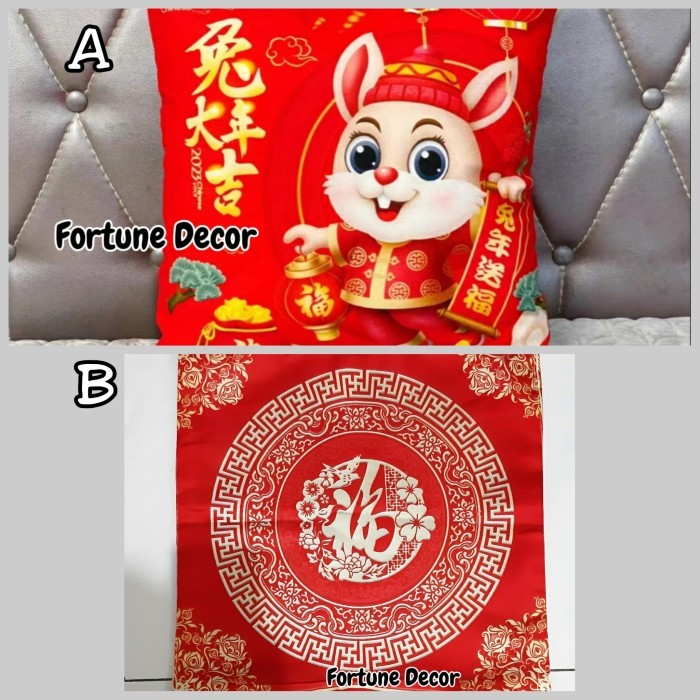 Sarung bantal sofa motif imlek kelinci 2023 hiasan dekorasi cny - B - fu