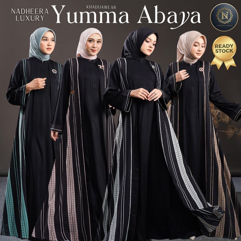 [BISA COD] YUMMA ABAYA NADHEERA LUXURY yuma yumna abaya garis vertikal gamis hitam outer