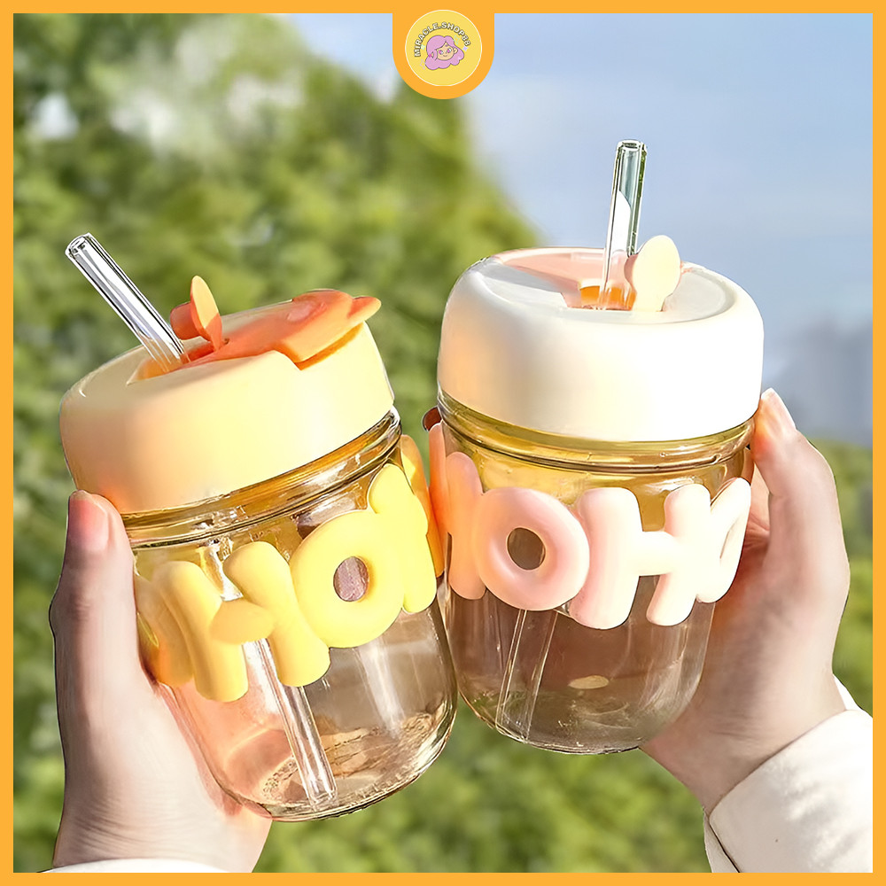MS Tumbler Gelas Botol Minum Kaca Aesthetic Tumbler Minum Sedotan Lucu