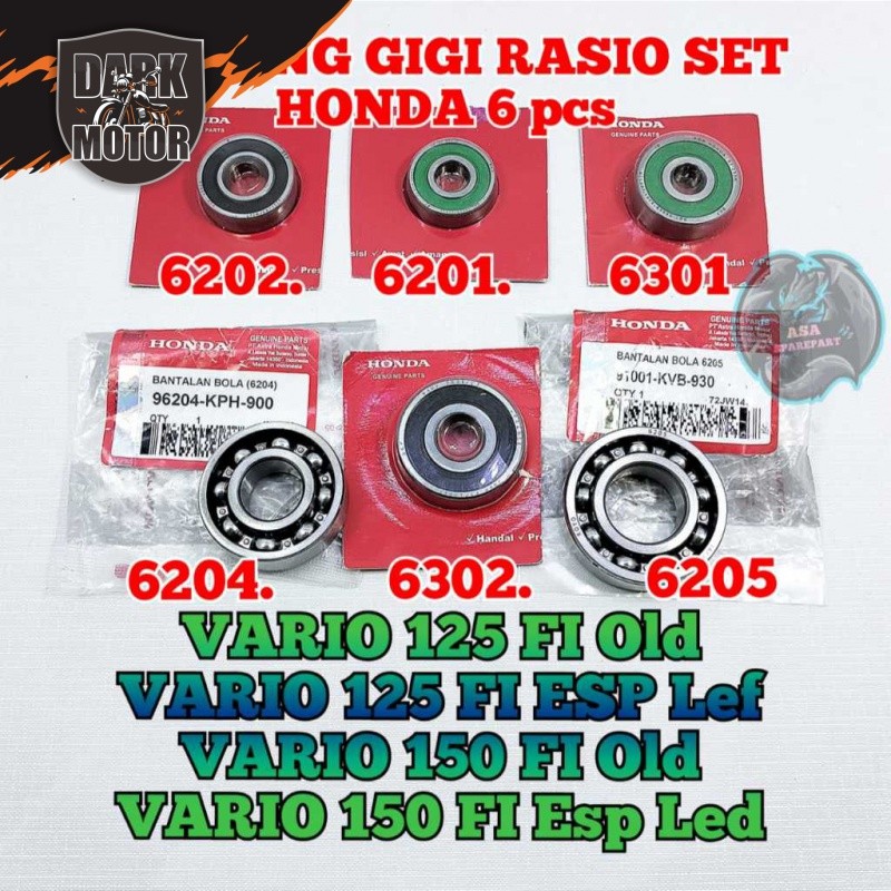 Bearing rasio kzr set 6 pcs asli original motor honda Vario 125 fi Old , Vario 125 fi Esp Led , Vari