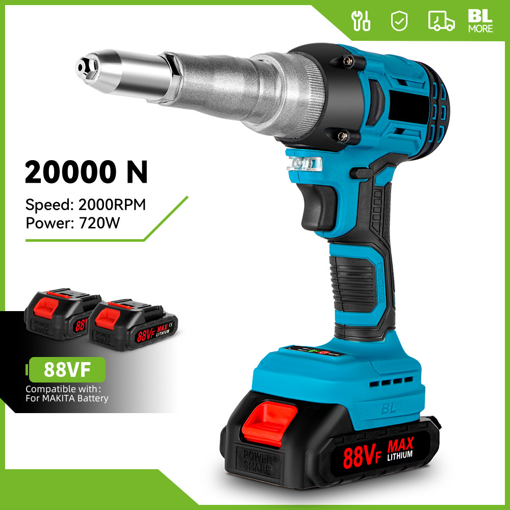 20000N Brushless Electric Rivet Gun 2.4-5.0mm Cordless Rivet Nut Gun Drill Insert Riveting Power Too