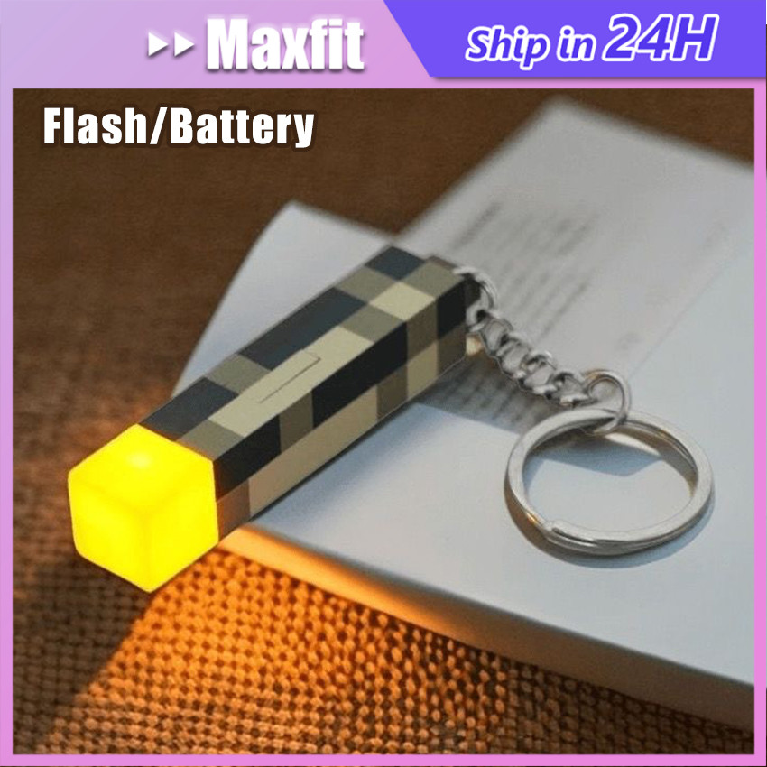 Minecraft Torch Light Keychain Gantungan Kunci Torch Lampu Minecraft Led