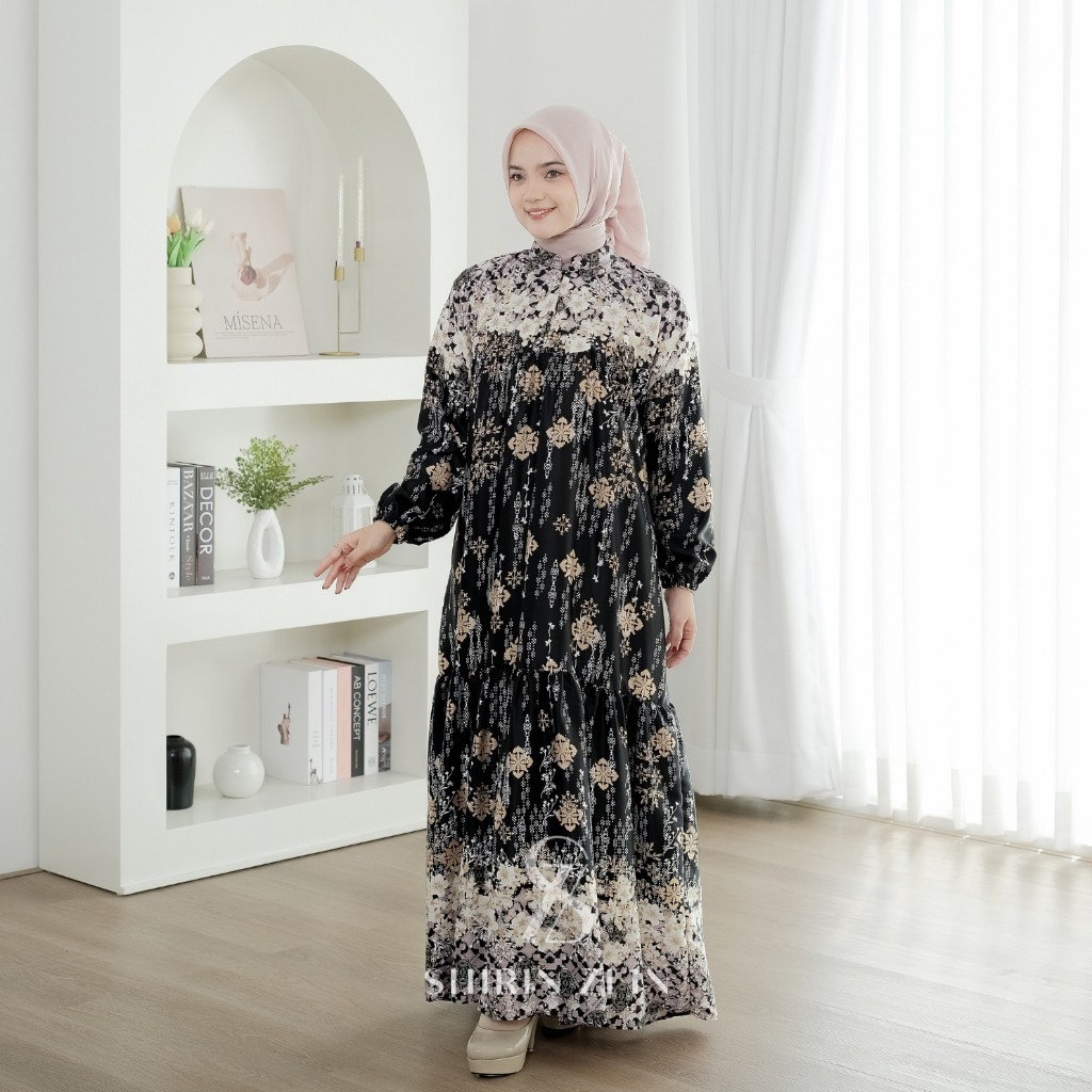 Gamis Bahan Silk Premium Motif Bunga - Shafira