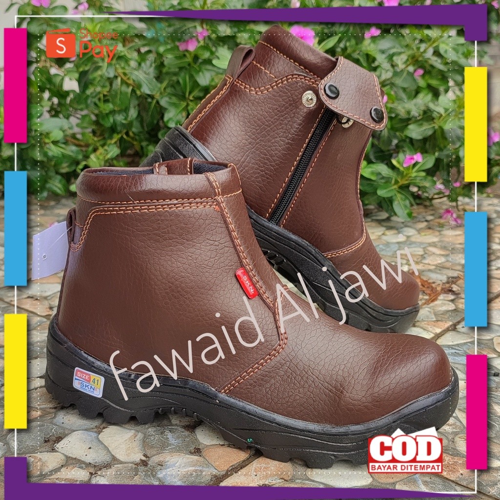 [PREMIUM ORIGINAL] Sepatu Safety Resleting Coklat Semi Boot King Skn Terbaru Ujung Besi Kulit Buatan