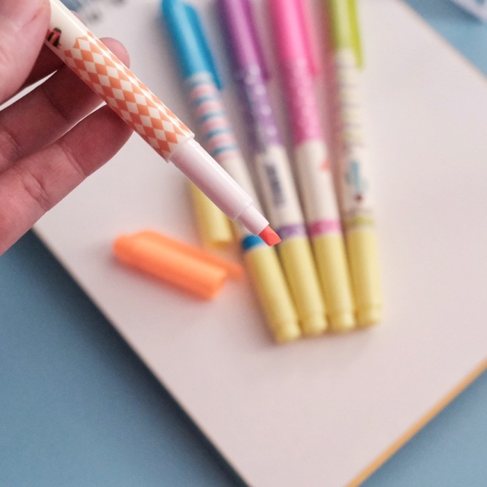 

textliner / Highlighter / Fluorescent Pen Impor Double Tip 5 Warna
