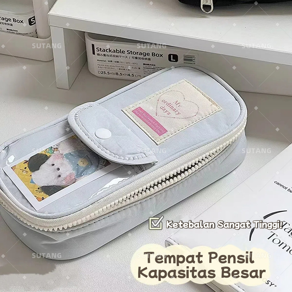 

【SUTANG】Tempat Pensil Retro Heart Zipper Kapasitas Besar Alat Tulis Kosmetik Pouch / Tempat Pensil Penyimpanan Alat Tulis Siswa
