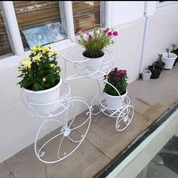 RAK BESI POT BUNGA SEPEDA 3 LUBANG BESAR