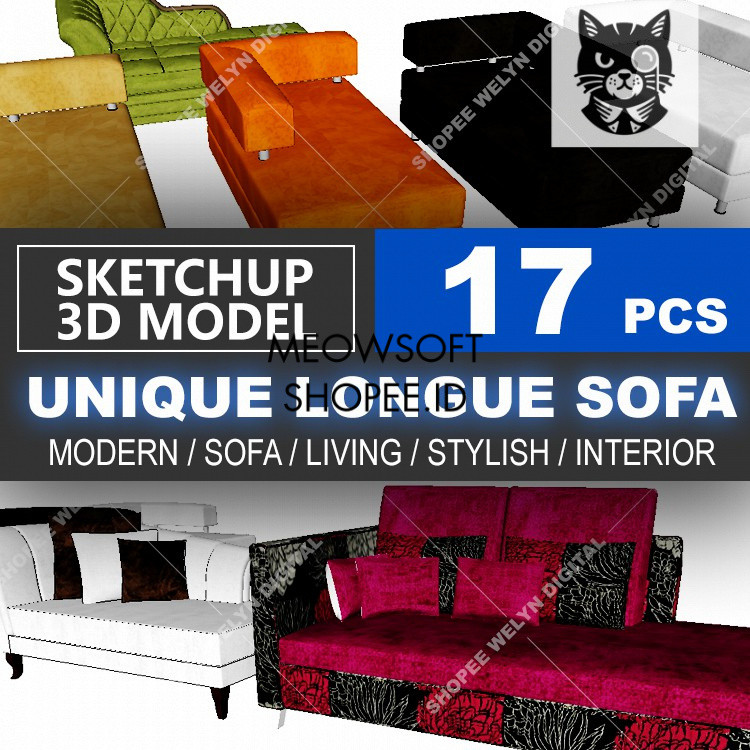 SketchUp | 2021 3D Model Longue Sofa 17 for home interior design | Exclusive Material Library
