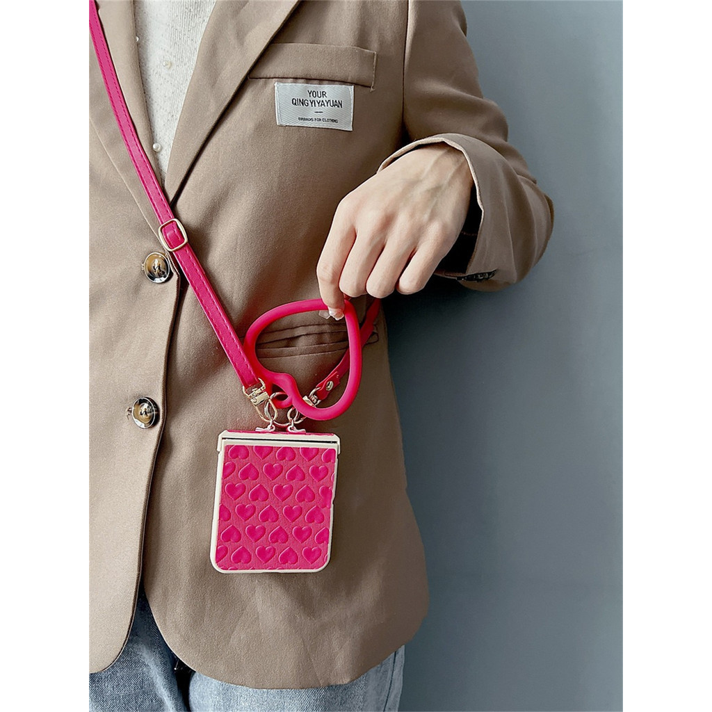 Gelang Cinta Hati Mewah Korea Kasus Rantai Lanyard Crossbody untuk Samsung Galaxy Z Flip 3 Z Flip4 Z