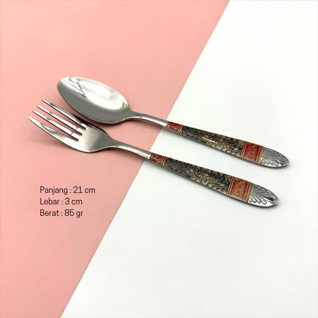 (1 set) Sendok Garpu Makan Batik Stainless Steel Premium/Sendok Set Stainless/Sendok Garpu Motif