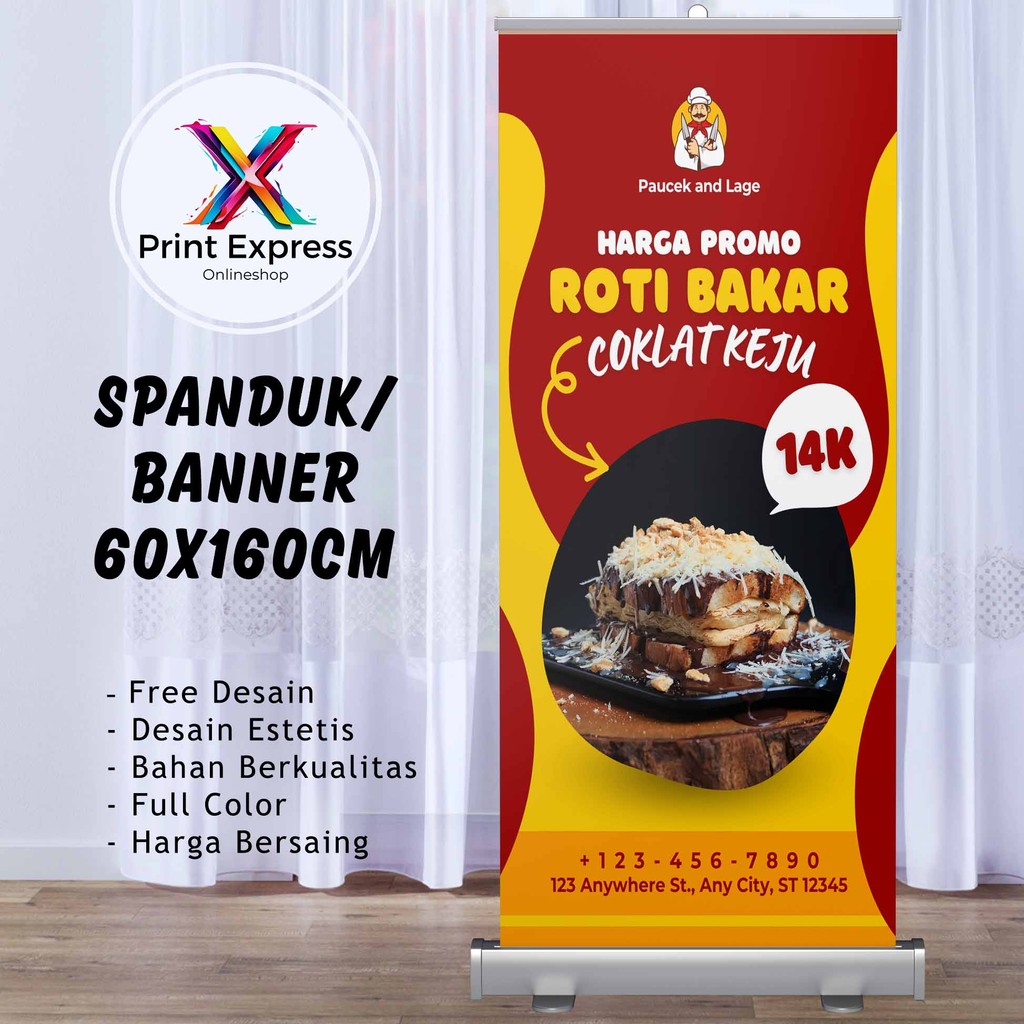 Cetak Spanduk Desain Roti Bakar Coklat Keju 60x160 Cm Bisa Rekues Free