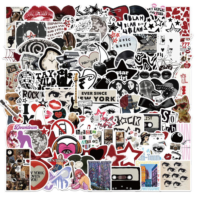 

100 PCS Retro Art Stickers Children Creativity Cartoon Style Fridge Laptop Notebook Skateboard Bike Phone Car DIY Toys Stickers