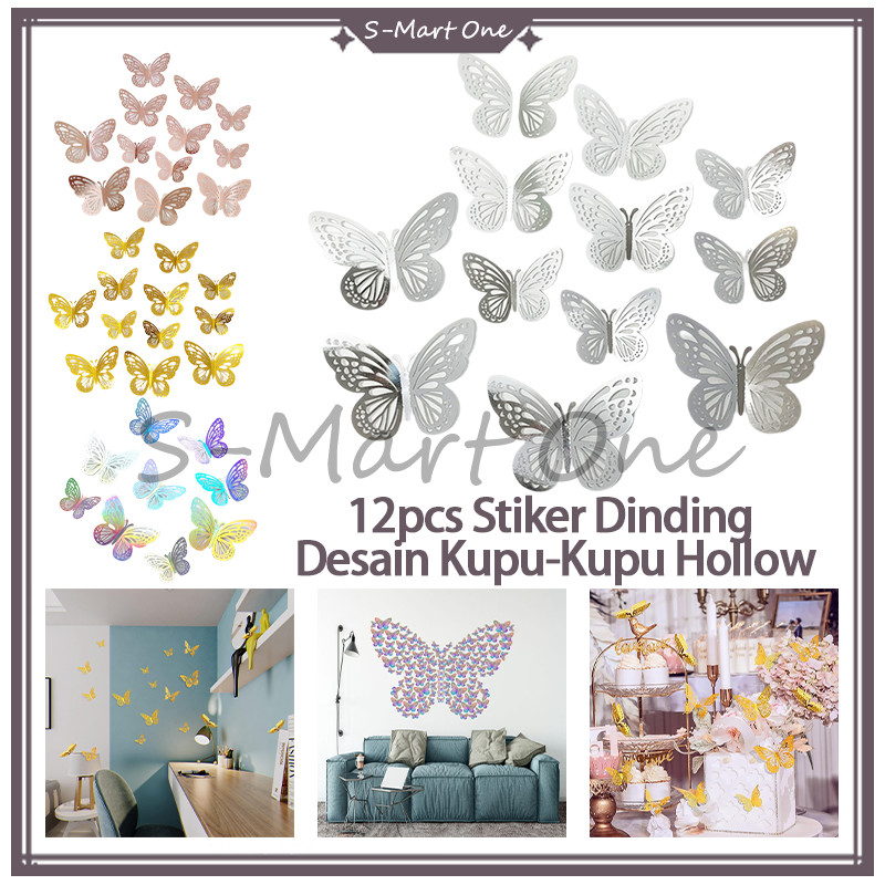 

SM 12pcs Stiker Dinding Desain Kupu-Kupu Hollow/ 3D Untuk Dekorasi Pesta Pernikahan Butterfly Laser Berwarna-warni