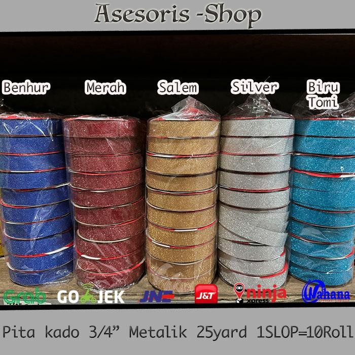 

MHT - Pita Kado Metalik Polos | Pita Kado Glitter | Pita Kado Metalik 3/4" = 25 yards 1 SLOP = 10 Roll - 1 SLOP = 10 ROL, Benhur terbaru
