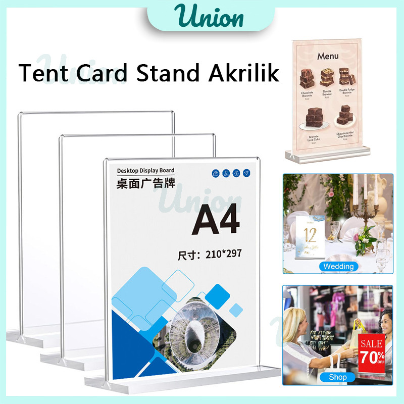 

Tempat Brosur A4 Potrait 2 Sisi Akrilik Tent Holder / Tent Card Stand Display Desk