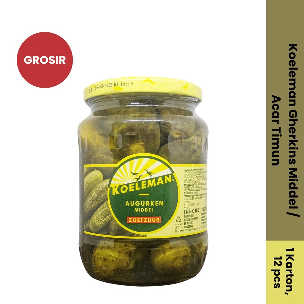 

Koeleman Gherkins Middel/ Acar timun 720ml, 1 Karton isi 12 pcs