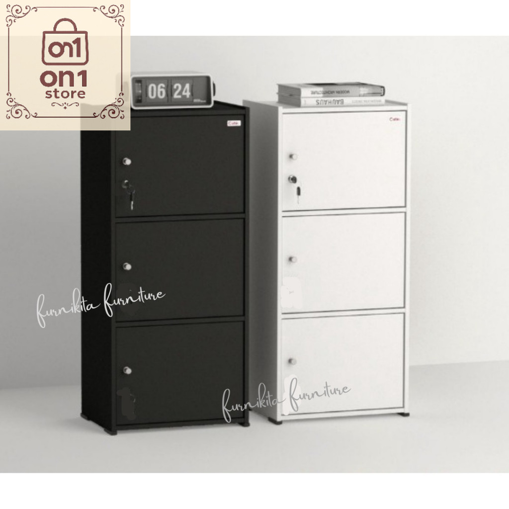 Lemari Termurah / JTR - RAK SERBAGUNA 3 PINTU KAYU KUNCI / LEMARI BUKU SERBAGUNA