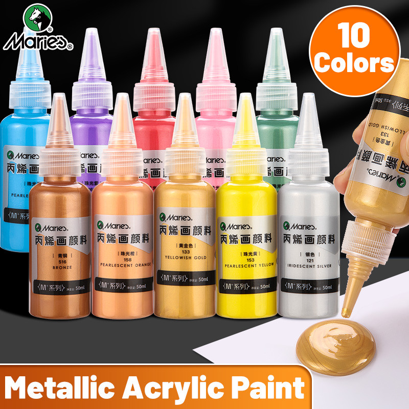 

Marie's Golden Metallic Acrylic Pigment Set,10 Colors 50ml/1.69oz per Bottle for DIY,Furniture,Rock,Glass,Wood,Model for Adults