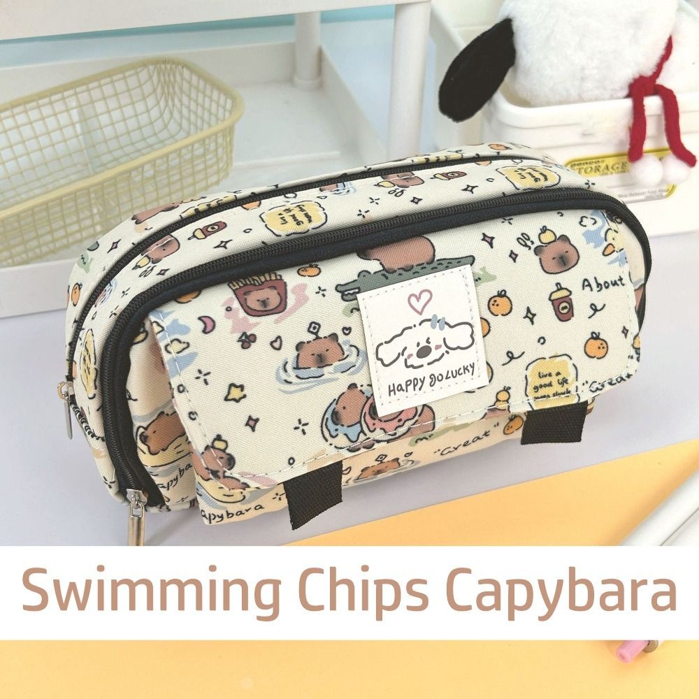 

Capybara Cartoon Print Pencil Case Multi-functional Large Capacity Pen Bag Flip Over Stationery Storage Pouch for Student Gift