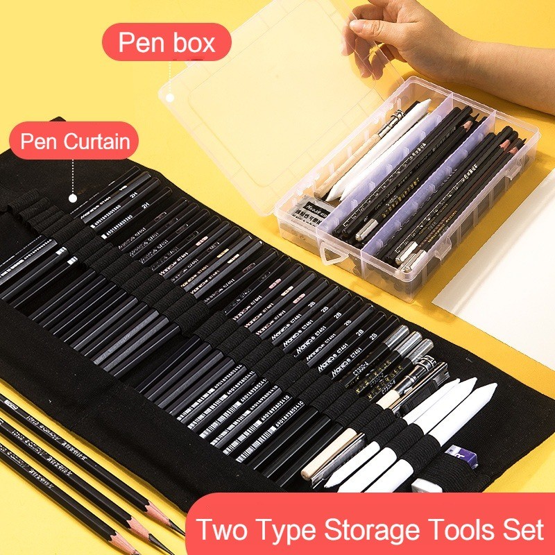 

16/23/27/36/44/65pcs Drawing Kit Sketching Pencils Set Portable Pen Curtain Charcoal Pencil Organizer Professional Painting Tool