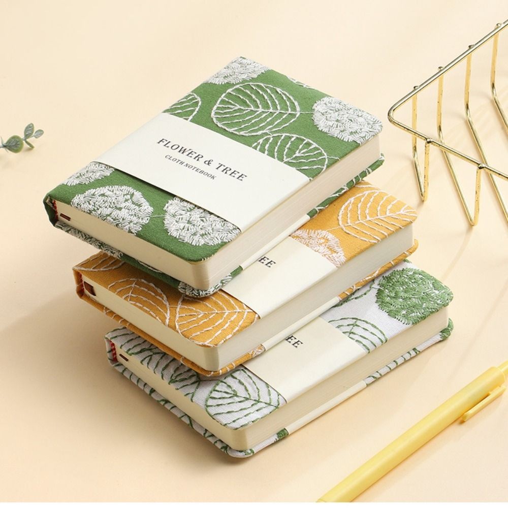 

Portable Stylish Leaf Hand Ledger Fabric Cover Morandi Embroidered Notebook Thick Cotton Cloth Binding Pocket Book Office