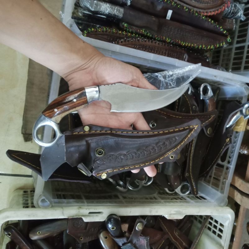 pisau skinner seset sarung kulit sapi+duralium